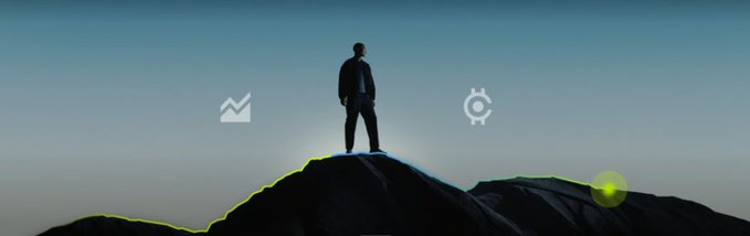 A lone silhouetted figure stands triumphantly atop a mountain peak at sunrise, surrounded by floating icons representing trading charts and wallet symbols, visually symbolizing the strategic choice between chasing gains and waiting for consolidation in crypto trading decisions.