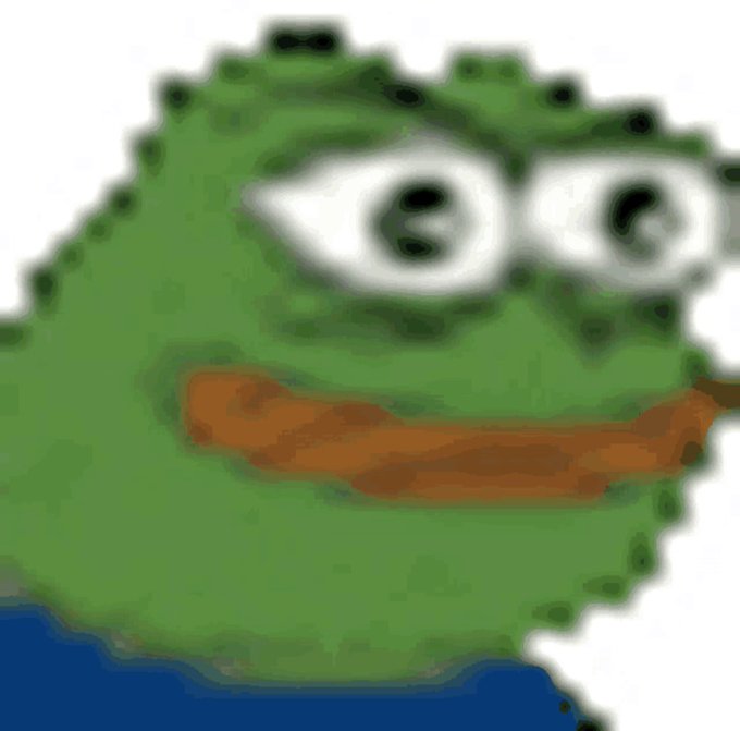 A pixelated green Pepe the Frog character with an orange smile and wide white eyes, likely used to express bullish relief or celebration in response to the post's optimistic sentiment about Litecoin ($LTC) bouncing back after being rejected at the $80 price level.