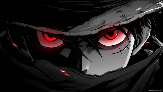 A hooded figure with intense glowing red eyes peers out from the shadows, projecting a fierce, determined look that mirrors the post's rallying call for focus, discipline, and relentless daily progress in the markets.