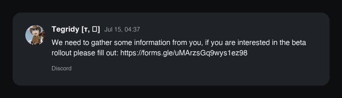 The image shows a Discord message from "Tegridy" on July 15th at 04:37, asking interested users to fill out a form for a beta rollout. This highlights the difficulty of finding information on platforms like Discord, which the accompanying post criticizes as a barrier to investor understanding of Bittensor.