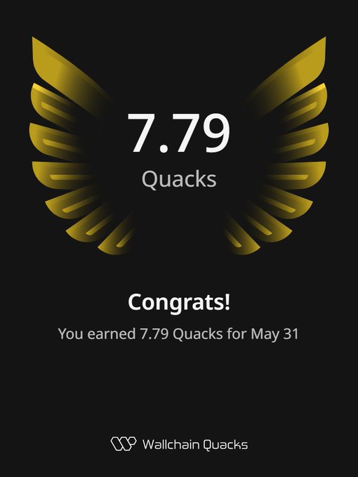 The image features an advertisement for Quacks, which is a website that tracks users' Quacks points. The main focus of the image is a gold-colored trophy with wings, symbolizing achievement or success. Below the trophy, there's text congratulating the user on their 7.79 Quacks and stating they've earned them in one day. The post also mentions that the user has climbed up the leaderboard, indicating progress and improvement over time.