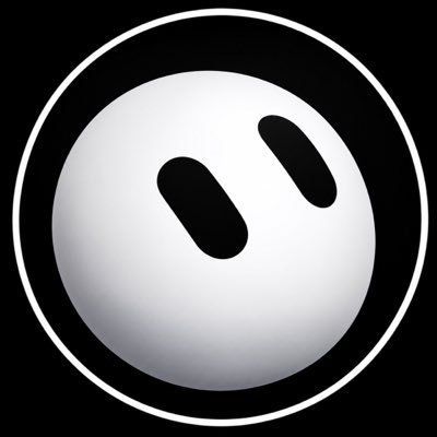 A minimalist black and white illustration of a smiling face.