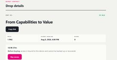A webpage section showing event details titled 'From Capabilities to Value' on Aug 1, 2025, at 6:00 PM with a pink 'Register' button.