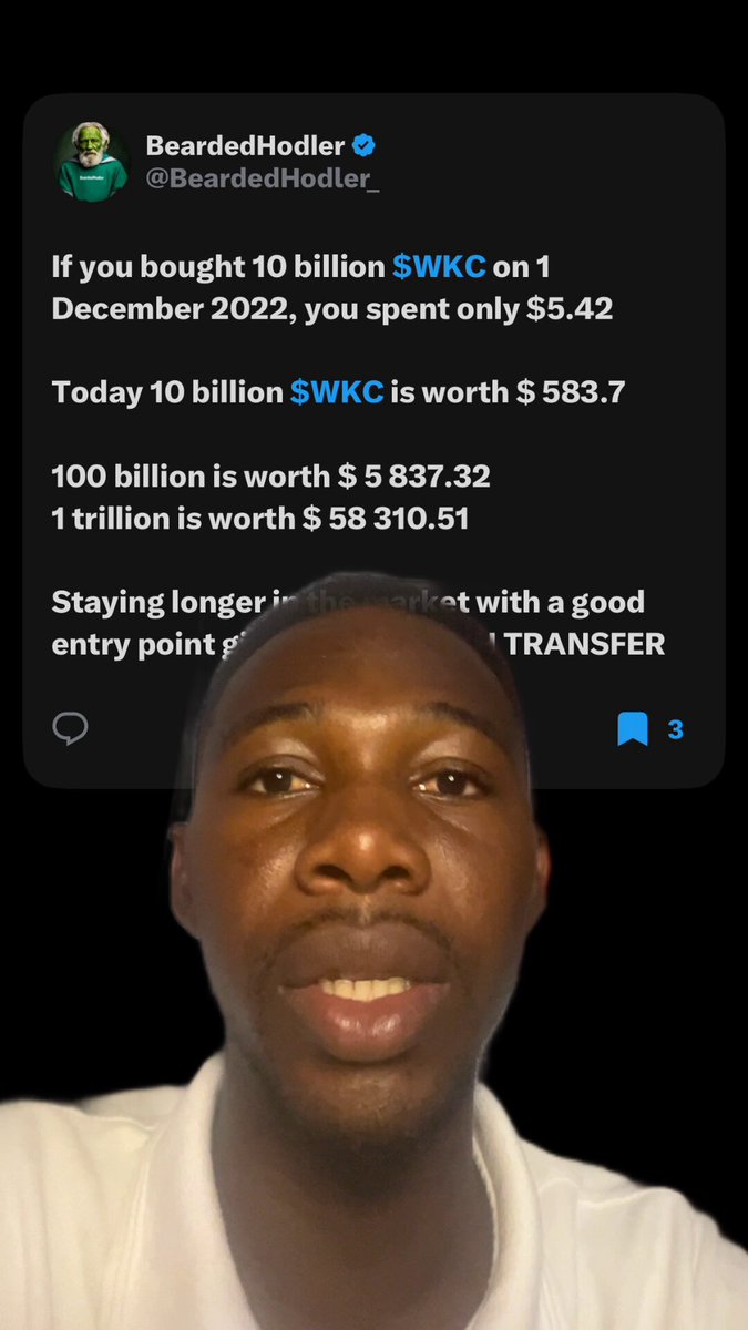 The image features a man with a beard wearing a white shirt, who appears to be smiling at the camera. The caption of the image reads "Be and early investor It's still early to ape into $WKC Join now while’s there is discount Don't forget to bag $CREPE and WAR". This post seems to be promoting an investment opportunity in S&P 500 companies, as indicated by the text on the image. The man with a beard appears to be sharing his thoughts about this investment opportunity or possibly discussing it with someone else who has posted the image.