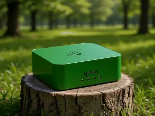 The image features a green box sitting on top of a tree stump, surrounded by grass. The box appears to be a gaming console or electronic device, possibly an Airdrop Grasshopper, which is designed for playing games without needing a physical copy of the game disc. The post discusses the future of grass mining and how it could potentially replace traditional gaming consoles like the Xbox 360 and PlayStation 3. This new technology allows users to download and play games directly from the internet using their devices, such as smartphones or tablets.