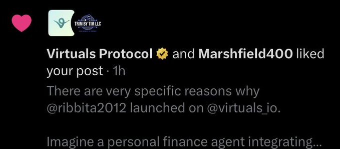 A screenshot of a twitter post featuring two pink hearts, one with a yellow sun symbolizing an idea or solution related to virtual protocols and another heart symbolizing an issue or problem, which could be about virtual protocols themselves or their implementation.