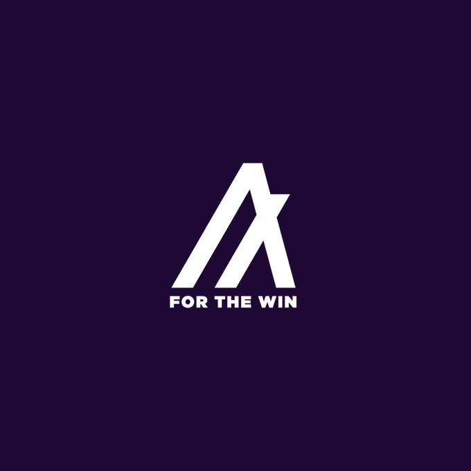 A white stylized "A" logo appears on a deep purple background with the bold text "FOR THE WIN" beneath it, serving as a branded graphic that complements the post's reference to the $ALGO token by emphasizing a victorious, community-driven theme.