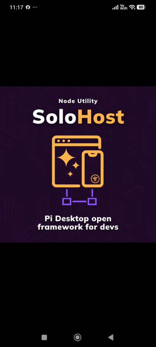 A promotional graphic for 'SoloHost' - a Node Utility / Pi Desktop open framework for developers, featuring a stylized browser icon on a dark purple background.