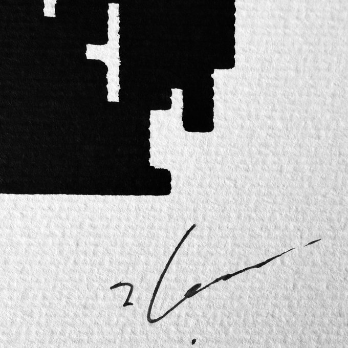 A handwritten signature reading "Lewis" appears on textured paper beneath a bold black geometric ink design, reflecting the personal, artistic branding of the Normies crypto project's creator in their gm (good morning) message.