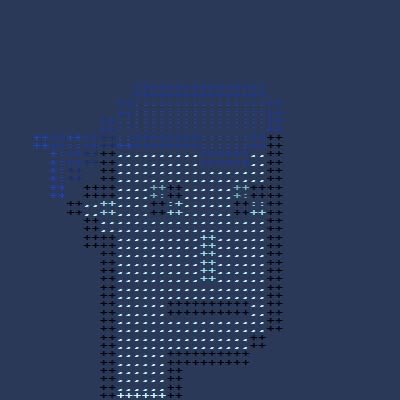 A pixelated blue and gray digital art piece resembling a stylized T-shirt or flag design on a dark background.