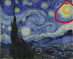 Vincent van Gogh's 'Starry Night' painting with the moon circled in red.