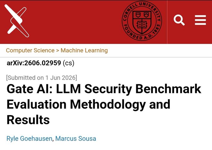 The image shows a computer screen with a text box containing information about an AI security product called Gate AI, which is used for evaluating machine learning methodologies and their results. The text box also mentions that the product has been peer-reviewed by Marcus Sousa.