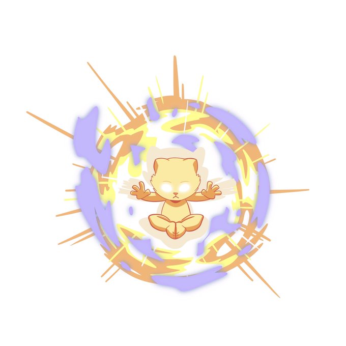 A small cartoon lion-like character meditates in lotus position, surrounded by a swirling vortex of orange, yellow, and purple energy—depicting a powerful spiritual technique or attack. The image visually reinforces the post's theme of "Kabullish" momentum during migration week, with the "bull" pun tying into the bullish energy surge.