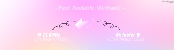 The image shows a banner of two different icons, one with a pink color and white background featuring a kite icon on it, while the other has purple and white hues and displays an "F" symbol at its top right corner. The text on the banner reads "Fast. Scalable. Verifiable." followed by a list of numbers that seem to provide some information or context about the icons or their relationship to each other.