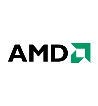 The AMD (Advanced Micro Devices) logo is displayed, featuring the black "AMD" lettering next to the iconic green arrow-shaped emblem. The post humorously suggests the user is taking on additional financial risk, as betting on small-cap stocks like $SPCX while already owning AMD is doubling down on volatile tech-related investments.