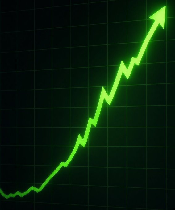 A glowing green upward-trending line graph on a dark grid background, indicating financial growth or stock market gains.