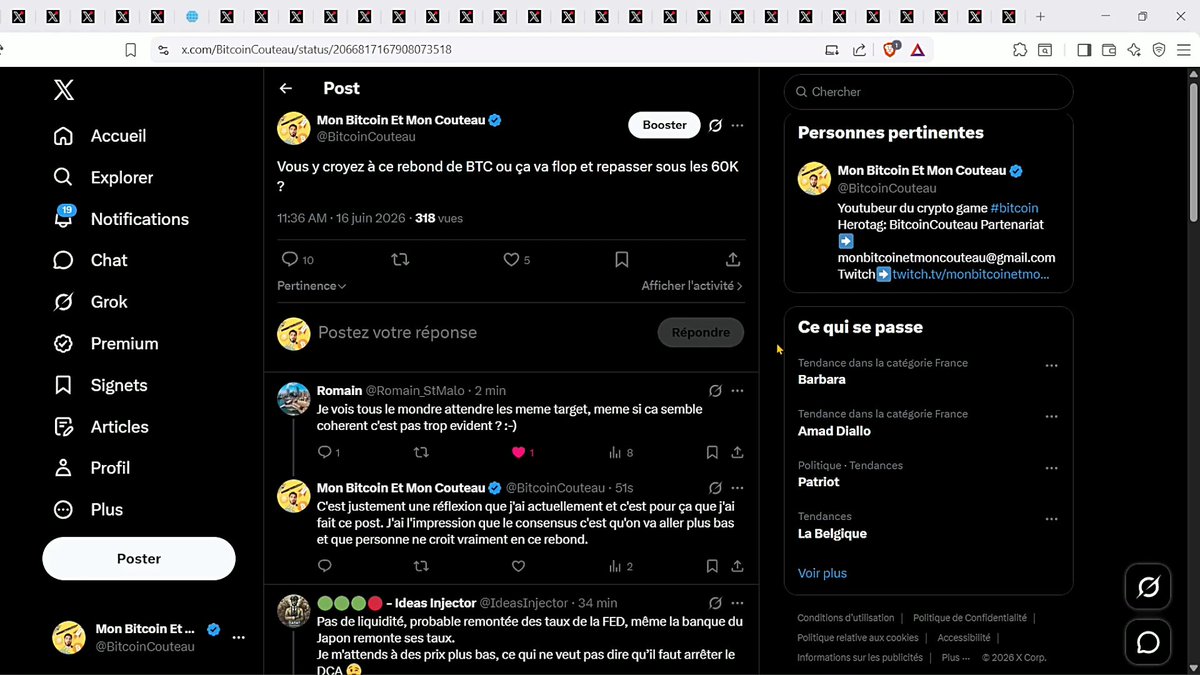The image shows a computer screen displaying a Twitter account with multiple tweets posted by different users, including one from Bitcoin. The text of the tweets includes mentions of Bitcoin and other cryptocurrency-related topics. The user's name is also visible on the screen. The post appears to be about Bitcoin or cryptocurrency news, as indicated by the use of the hashtag #bitcoin.
