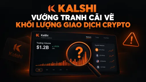A Vietnamese-language promotional graphic about Kalshi's trading platform, headlined 'KALSHI VƯỚNG TRANH CÃI VỀ KHỐI LƯỢNG GIAO DỊCH CRYPTO,' showing a $1.2B trading volume dashboard.