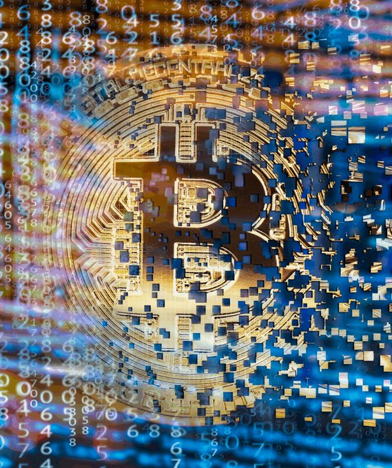 A gold Bitcoin coin appears to be disintegrating into digital fragments amidst streams of numeric code, visually symbolizing the risks and challenges of self-custody highlighted in the post about inadequate wallet interfaces and security vulnerabilities.