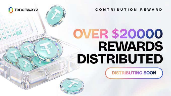 The image features a clear glass case with various green coins inside, surrounded by a vibrant rainbow of colors including orange, blue, purple, and pink. The text on the image reads "Hơn $20,000 phần thưởng Community Contribution đã đân là nhéng" which translates to "A community contribution reward". This is described as a distribution coming soon, indicating that the case contains some type of token for individuals within the community to participate in or benefit from.