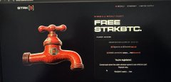A dark webpage or application screen showing a red giraffe illustration alongside text including 'FREE STRKOTC.'