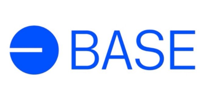 The image displays the Base logo, featuring a blue circle with a horizontal line through it next to the word "BASE" in bold blue text. As the post discusses potential $BASE airdrop eligibility and is tagged with @base, this logo visually reinforces the Base blockchain ecosystem being referenced in the context of Coinbase's layer-2 network.