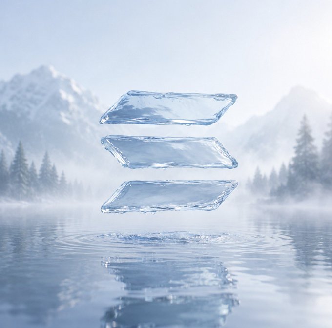 The image features a 3D rendering of three blue water droplets floating above a body of water, possibly a lake or ocean. The background includes snow-capped mountains and trees, creating a serene winter landscape. The caption "There is no blockchain cooler than @solana" suggests that the image might be related to Bitcoin or cryptocurrency, as it features a 3D rendering of a water droplet with the word "solana" written on it.