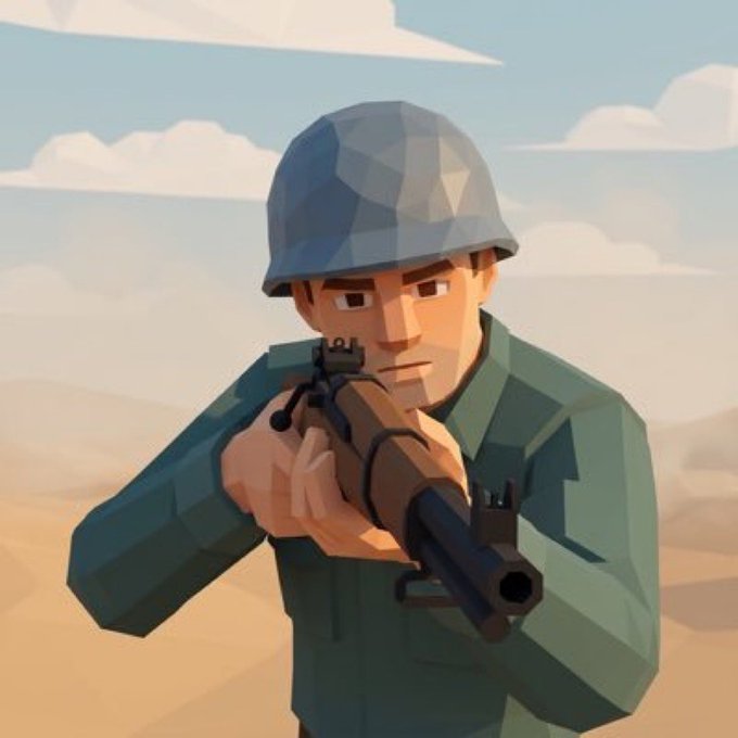 This low-poly image depicts a soldier aiming a rifle, symbolizing the $TRENCH project on Solana gaining momentum. The visual represents the project as being in an advantageous position, ready to advance.