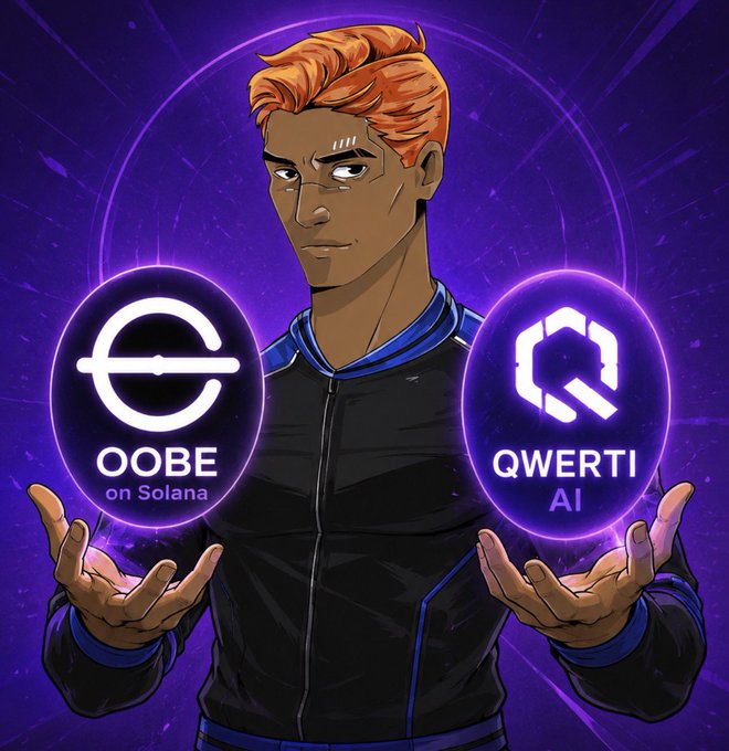 The image features a man holding two glowing balls that say "Ooobe" and "Qwerty Ai" on them. The man appears to be wearing a black jacket and has an orange hair color, giving him a unique appearance. The background of the image is purple with white lights, creating a futuristic atmosphere. The post about Solana AI agents seems to be related to this illustration as it talks about how great products don't fail because they're hard to understand or access. It also mentions that the autonomous agent economy is one of the most exciting narratives on Solana right now.