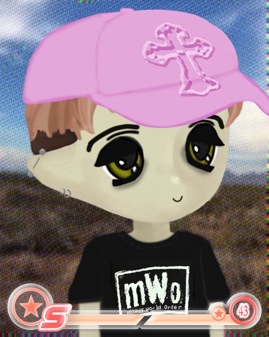 A cartoon-style avatar character wearing a pink cap with a glittery cross and a black "mWo" (Milady World Order) t-shirt, displayed within a digital interface showing a level indicator of "S" and a number "43." The image relates to the sale of Milady #3667, showcasing the distinctive artwork of this NFT collection.
