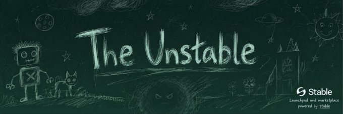 A chalkboard-style banner reading 'The Unstable' with doodles of a robot, cat, monsters, and a haunted house, branded with the 'Stable' launchpad logo.