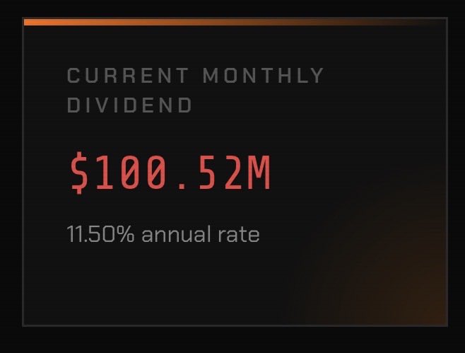 The image shows a graphic of an infographic, with a bold red text box containing the numbers $130.8 million and $30 million, as well as a dollar sign indicating that $30 million has been added to the cash reserve. This information is related to the current monthly divide-and-conquer strategy in place at an investment firm. The image also highlights that dividends will be paid out with $9.5 Million of the newly acquired capital. The numbers and text on the infographic are set against a black background, which creates a striking contrast for better visibility.