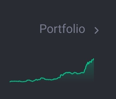 A dark-themed graphic shows the word 'Portfolio' with a right arrow above a green upward-trending line chart.