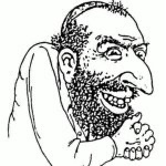 A black-and-white caricature line drawing depicts a bearded man in profile, smiling broadly with visible teeth and a prominent nose. The cartoon pairs with the caption "Make meme coins great again" alongside a Solana wallet address, evoking crypto meme culture and political parody.