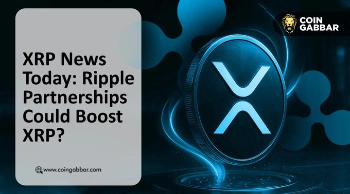 A graphic titled 'XRP News Today: Ripple Partnerships Could Boost XRP?' features the XRP logo on a glowing blue coin, with the Coin Gabbar logo and website 'www.coingabbar.com'.