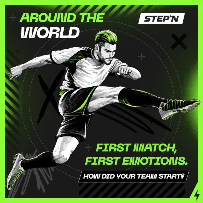 The image shows a man wearing black shorts and green socks kicking up his legs while playing soccer. He appears to be jumping into the air, showcasing his athletic abilities. The text "Around the world" suggests that this could be an advertisement for a soccer tournament or event taking place in various countries around the globe. The post asks questions about how one's team started, which implies that it is related to the soccer match and might be promoting a specific event or competition involving players from different countries.