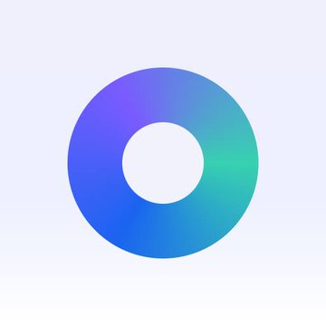 A minimalist digital logo featuring a blue and green gradient ring on a white background.