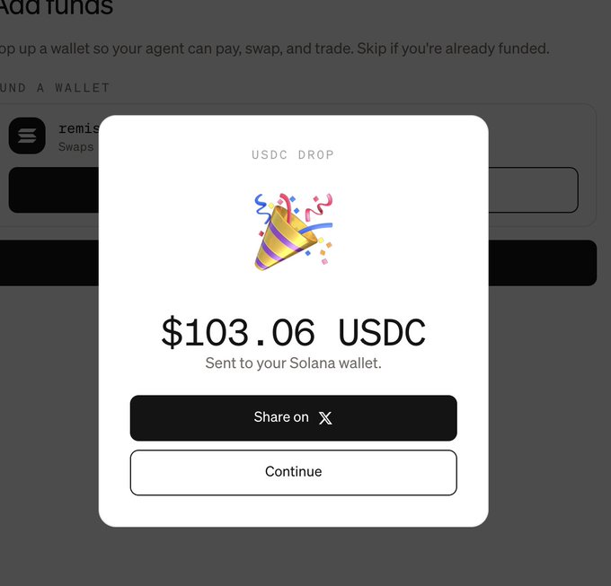 The image displays a confirmation of a "$103.06 USDC" airdrop sent to a Solana wallet, aligning with the user's post about receiving free money from Claude and ChatGPT memberships. The text "USDC DROP" and "$103.06 USDC" are prominently displayed.