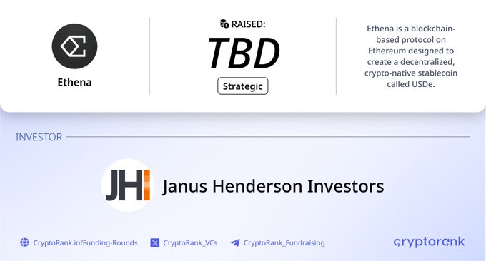 The image features a white background with black text that reads "Ethana Strategic Round About: @ethena is a blockchain-based protocol on Ethereum designed to create a decentralized, crypto-native stablecoin called USDe. Investor: @JHIAdvisors". The image also includes a logo for JHI Advisors and the hashtag #cryptoanalysis.