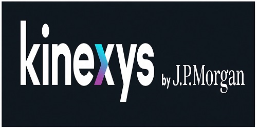 A logo graphic displaying 'kinexys by J.P. Morgan' in white and colorful gradient letters against a black background.