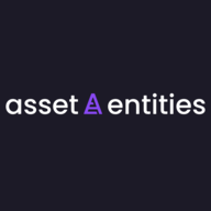 Logo for 'asset A entities' featuring stylized text with a purple triangular 'A' on a black background.