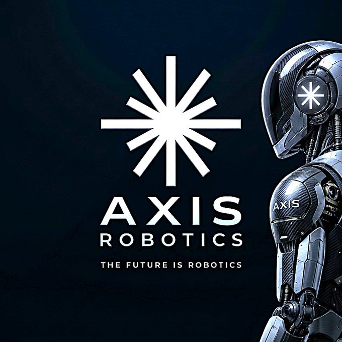 A promotional graphic for "AXIS ROBOTICS" featuring their white starburst logo and the slogan "THE FUTURE IS ROBOTICS" next to an image of a sleek humanoid robot.