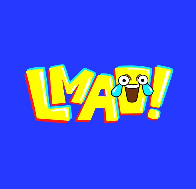 A playful graphic features the text "LMAO!" in bold yellow comic-style letters with red and cyan offset shadows, where the "O" is anthropomorphized with laughing tears streaming from its eyes, set against a solid blue background. The image visually reinforces the meme culture and lighthearted community spirit referenced in the post about the LMAO coin's holders and shared values.