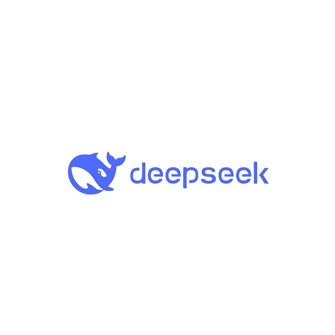 The image displays the DeepSeek logo, featuring a blue stylized whale icon alongside the company name "deepseek" in lowercase blue text, which is the AI company referenced in the news about potentially doubling its funding round to $14.9 billion with support from state-backed funds and corporate investors.
