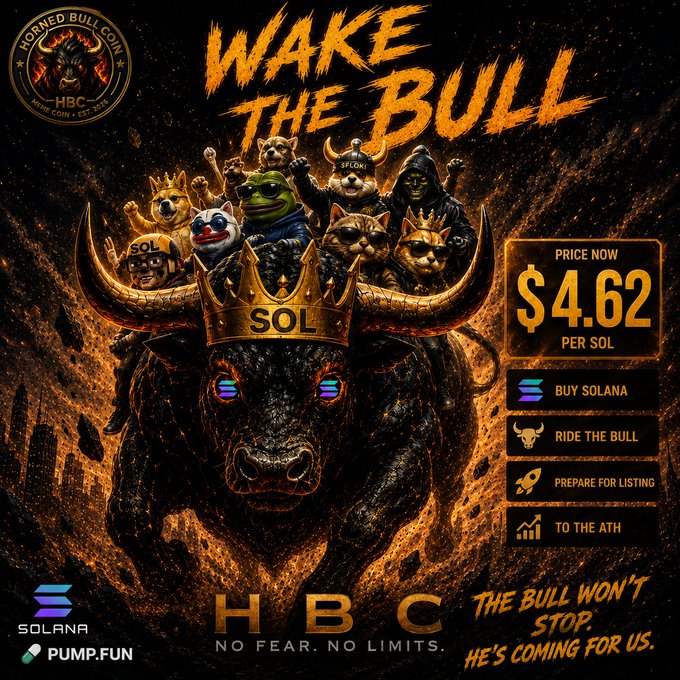 The image shows a poster or book cover featuring a cartoon bull with a group of animals, including a cat and dogs. The title "WAKE THE BULL" is prominently displayed at the top center of the poster, while "SOLANADA" can be seen on the left side. Below the main illustration, there are bullet points containing information about buying or selling Solana cryptocurrency, with prices ranging from $4.62 to $4.92 and a limit of 100 shares per coin. The post seems to promote an event or project related to cryptocurrencies likeSolana, possibly offering early entry opportunities for investors in this market.