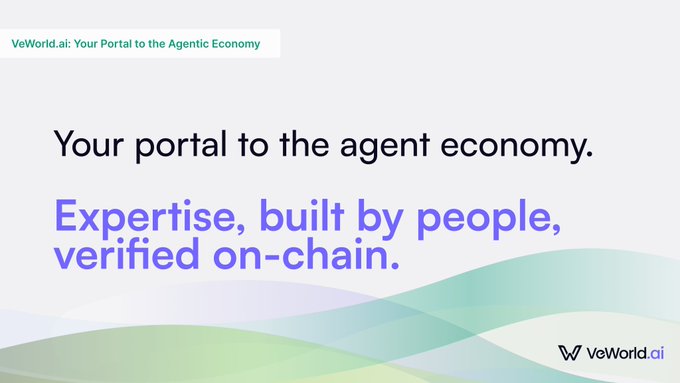 A promotional banner for VeWorld.ai reads 'Your portal to the agent economy. Expertise, built by people, verified on-chain.'