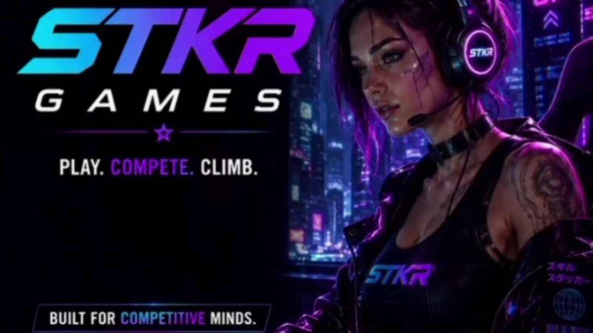 The image features a woman wearing headphones and sitting at a desk, playing video games. The background of the image shows a city skyline with buildings lit up against the night sky. The caption for the image reads "Happy Saturday Legends Take a chill today from the chase. Get out and find joy in things you use to love. Play video games, only now you get to earn in sol with stkrgames.com Not everyone is affected by this dip o. Be wise."