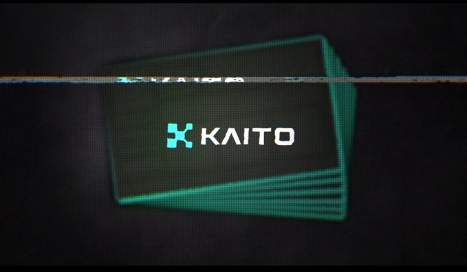 The image features an advertisement with a large green square containing the word "Kaito" written in white letters, along with a small blue circle below it that says "@KaitoAI". The background of the image is black, which contrasts with the vibrant colors of the advertisement and makes it stand out. The text on the post reads: "something coming dear @KaitoAI please bring some positive things to your platform that help to push $kaito higher asking for a friend who'S still holding more than 1000 $kaito."