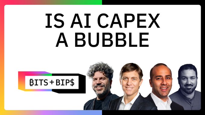 A podcast or video thumbnail titled 'IS AI CAPEX A BUBBLE' by ßITS+BIP$ featuring headshots of four men below the title.