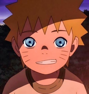 An anime screenshot of Naruto Uzumaki, showing him with his signature spiky blonde hair, blue eyes, and whisker-like facial marks.